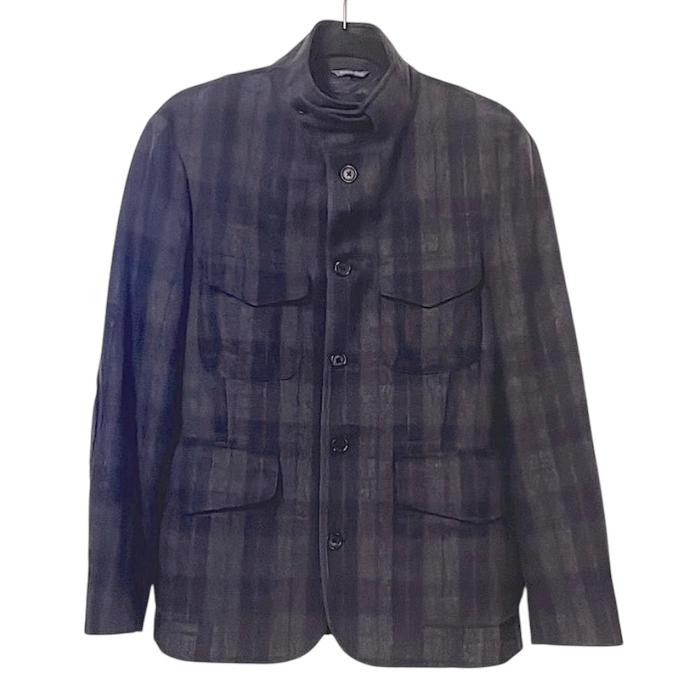 Zachary Prell Wool-blend Navy Blue Grey Plaid Button Down Tweed Blazer Jacket S